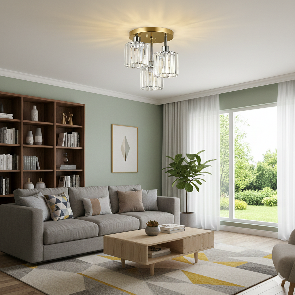 Élégante lumière de plafond semi-encastrée en cristal pour chambre et salon