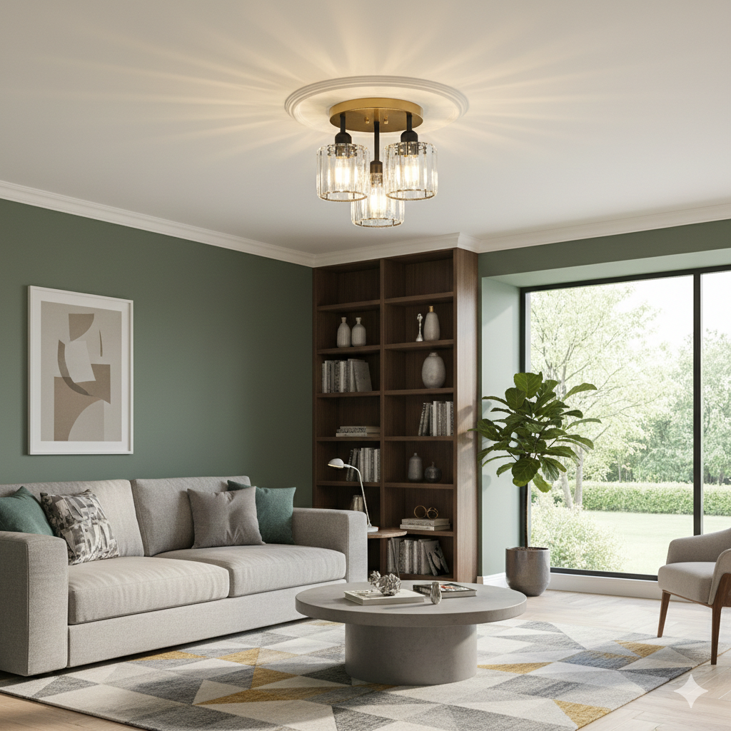 Élégante lumière de plafond semi-encastrée en cristal pour chambre et salon