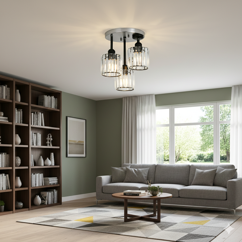 Élégante lumière de plafond semi-encastrée en cristal pour chambre et salon