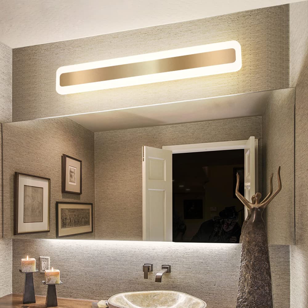 Applique Murale Miroir de Salle de Bain Élégante avec Longue Lumière de Miroir en Métal