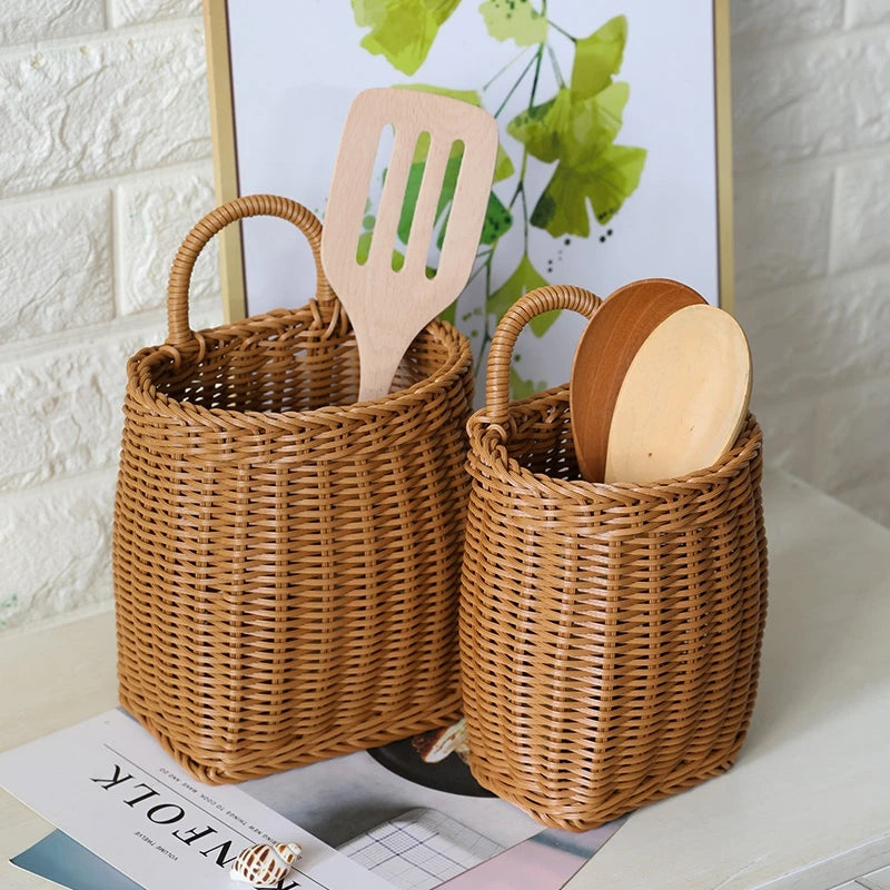 Panier Mural Tissé Élégant - Matériau PP de Haute Qualité pour Fleurs et Fruits, Taille S