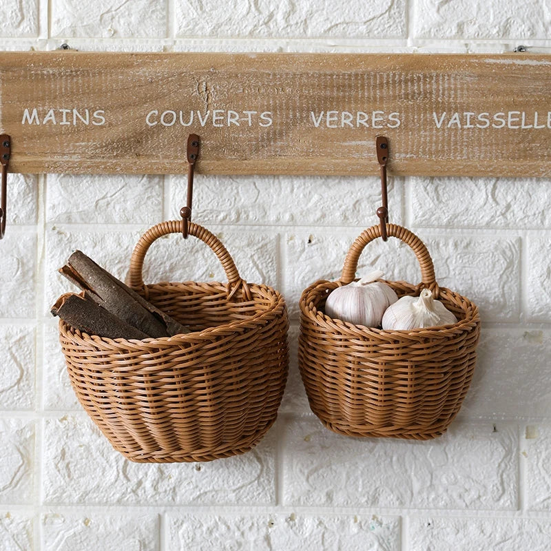 Panier Mural Tissé Élégant - Matériau PP de Haute Qualité pour Fleurs et Fruits, Taille S
