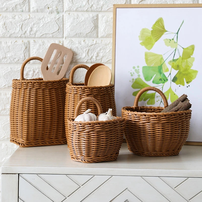 Panier Mural Tissé Élégant - Matériau PP de Haute Qualité pour Fleurs et Fruits, Taille S