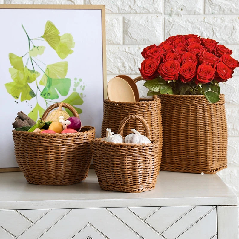 Panier Mural Tissé Élégant - Matériau PP de Haute Qualité pour Fleurs et Fruits, Taille S