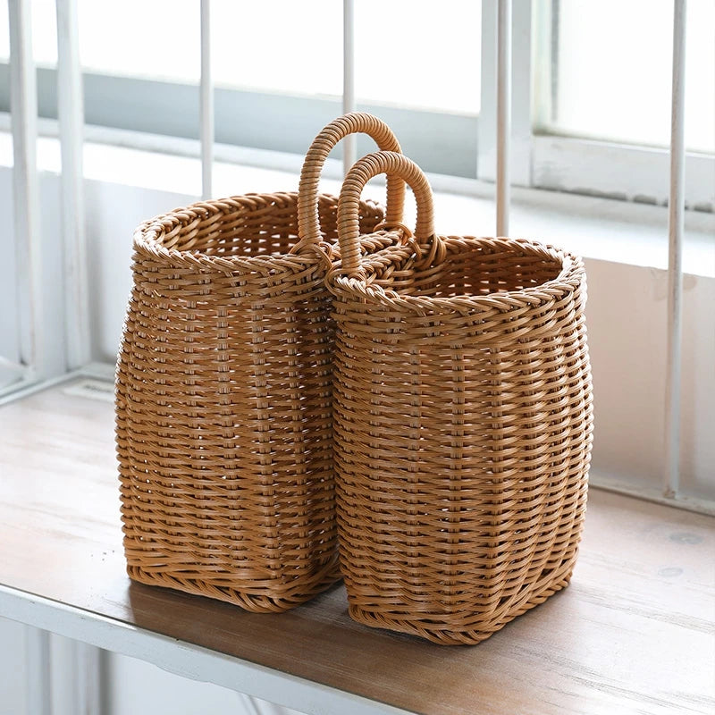 Panier Mural Tissé Élégant - Matériau PP de Haute Qualité pour Fleurs et Fruits, Taille S