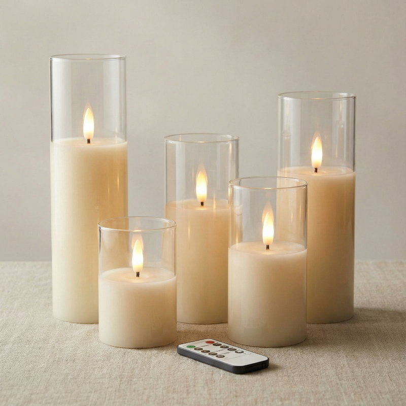 FLORAHOME – Ensemble de 5 bougies pilier LED ivoire élégantes, sûres et fonctionnant sur batterie