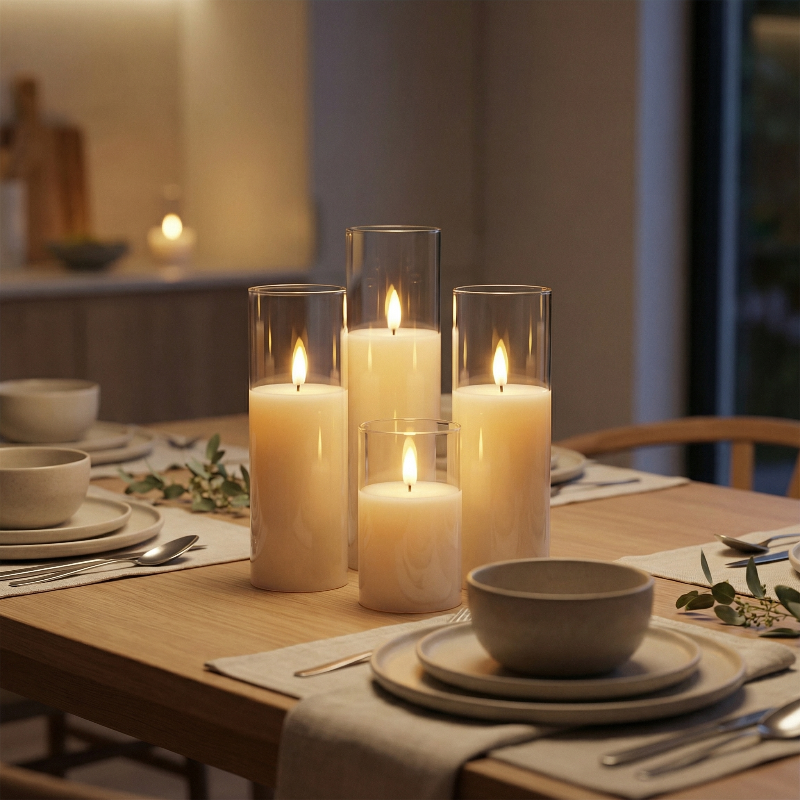 FLORAHOME – Ensemble de 5 bougies pilier LED ivoire élégantes, sûres et fonctionnant sur batterie