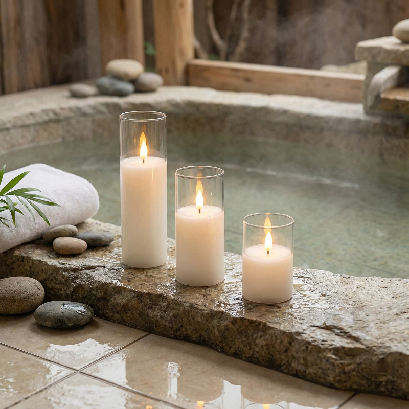 FLORAHOME – Ensemble de 5 bougies pilier LED ivoire élégantes, sûres et fonctionnant sur piles