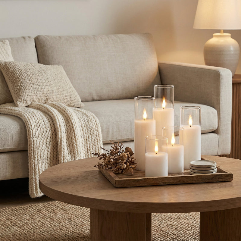 FLORAHOME – Ensemble de 5 bougies pilier LED ivoire élégantes, sûres et fonctionnant sur batterie