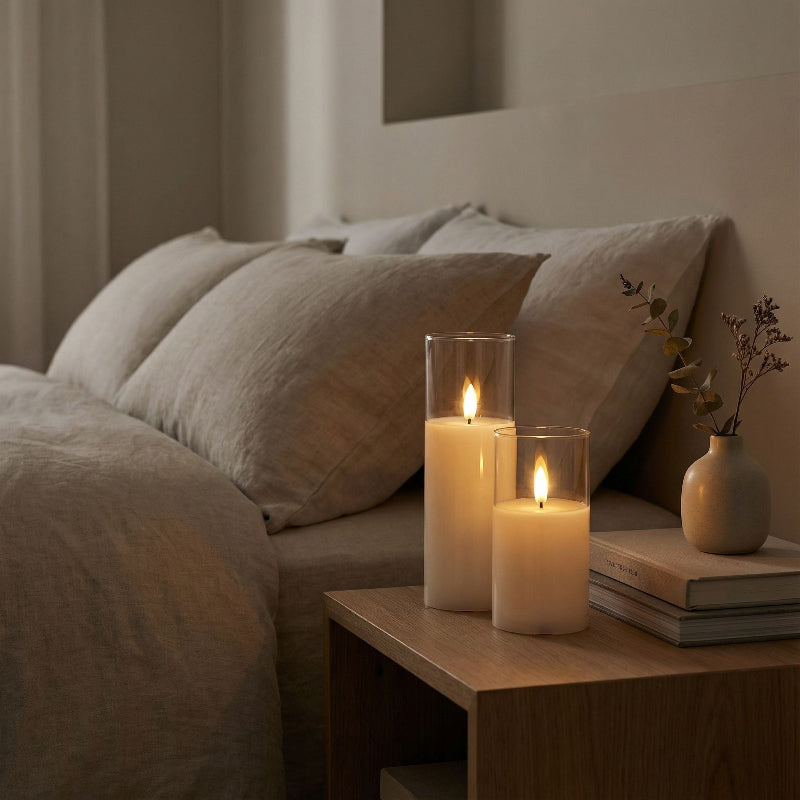 FLORAHOME – Ensemble de 5 bougies pilier LED ivoire élégantes, sûres et fonctionnant sur batterie