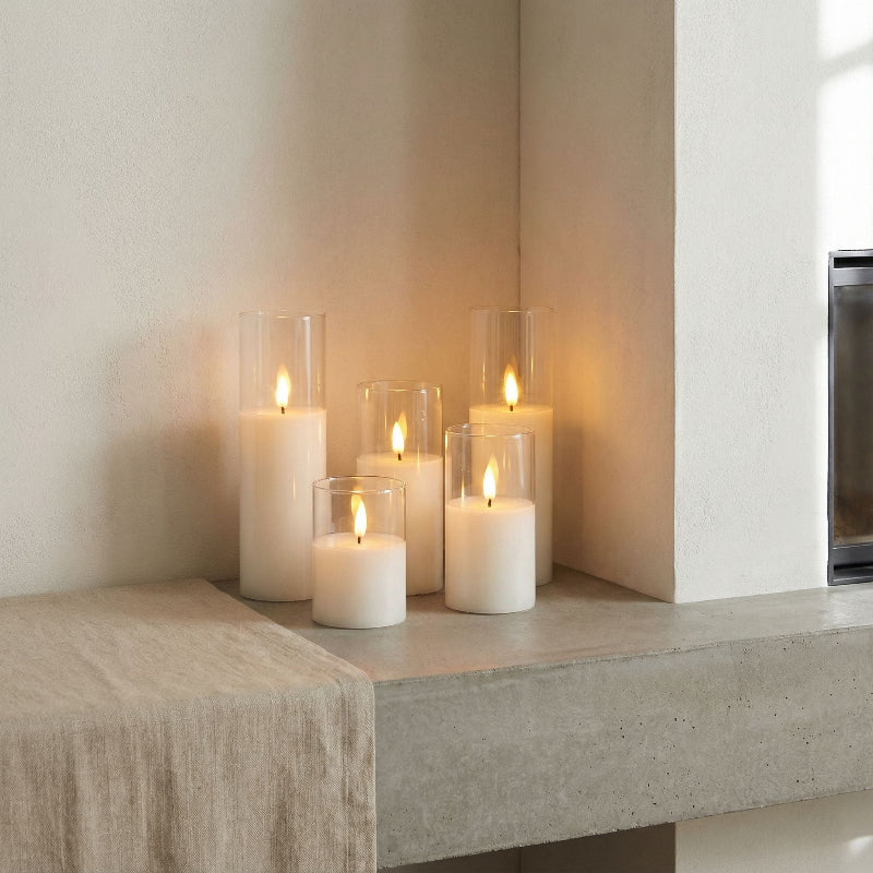 FLORAHOME – Ensemble de 5 bougies pilier LED ivoire élégantes, sûres et fonctionnant sur piles