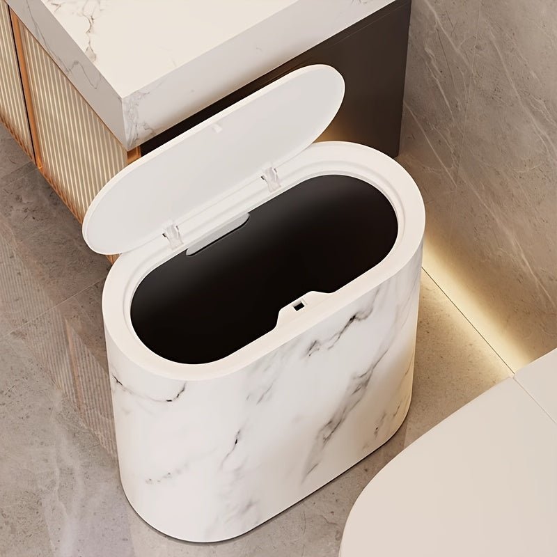 MARBLEX - Poubelle élégante en marbre à motif ovale conçue pour des intérieurs modernes avec une fonctionnalité compacte et stylée au quotidien