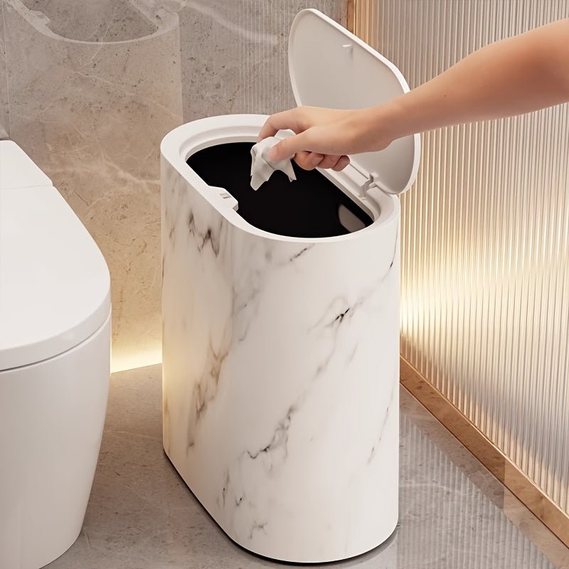 MARBLEX - Poubelle élégante en marbre à motif ovale conçue pour des intérieurs modernes avec une fonctionnalité compacte et stylée au quotidien