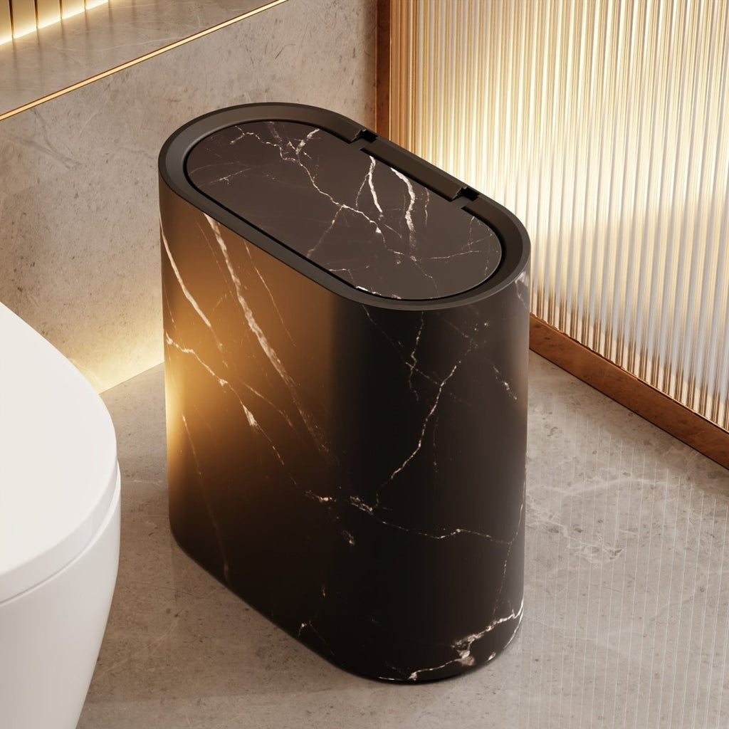 MARBLEX - Poubelle élégante en marbre à motif ovale conçue pour des intérieurs modernes avec une fonctionnalité compacte et stylée au quotidien