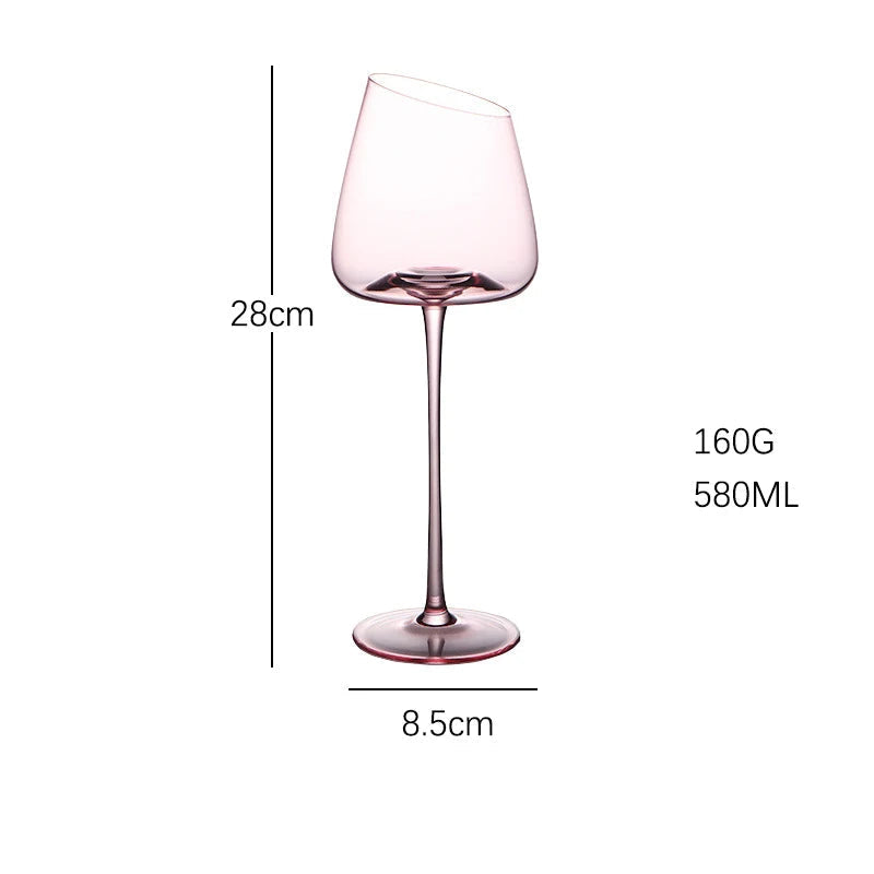 Ensemble élégant de 2 verres à vin en cristal rose - soufflés à la bouche avec un design créatif pour les occasions festives