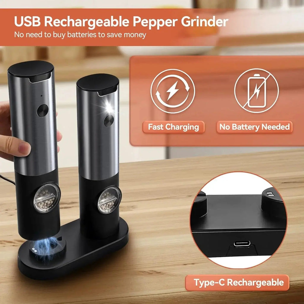 Ensemble de moulins à épices électriques avec station de charge USB-C