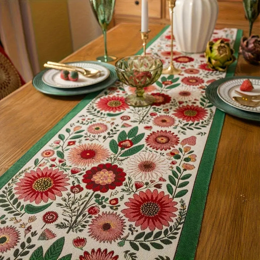 Nappe en Tissu avec Broderie Florale et Franges