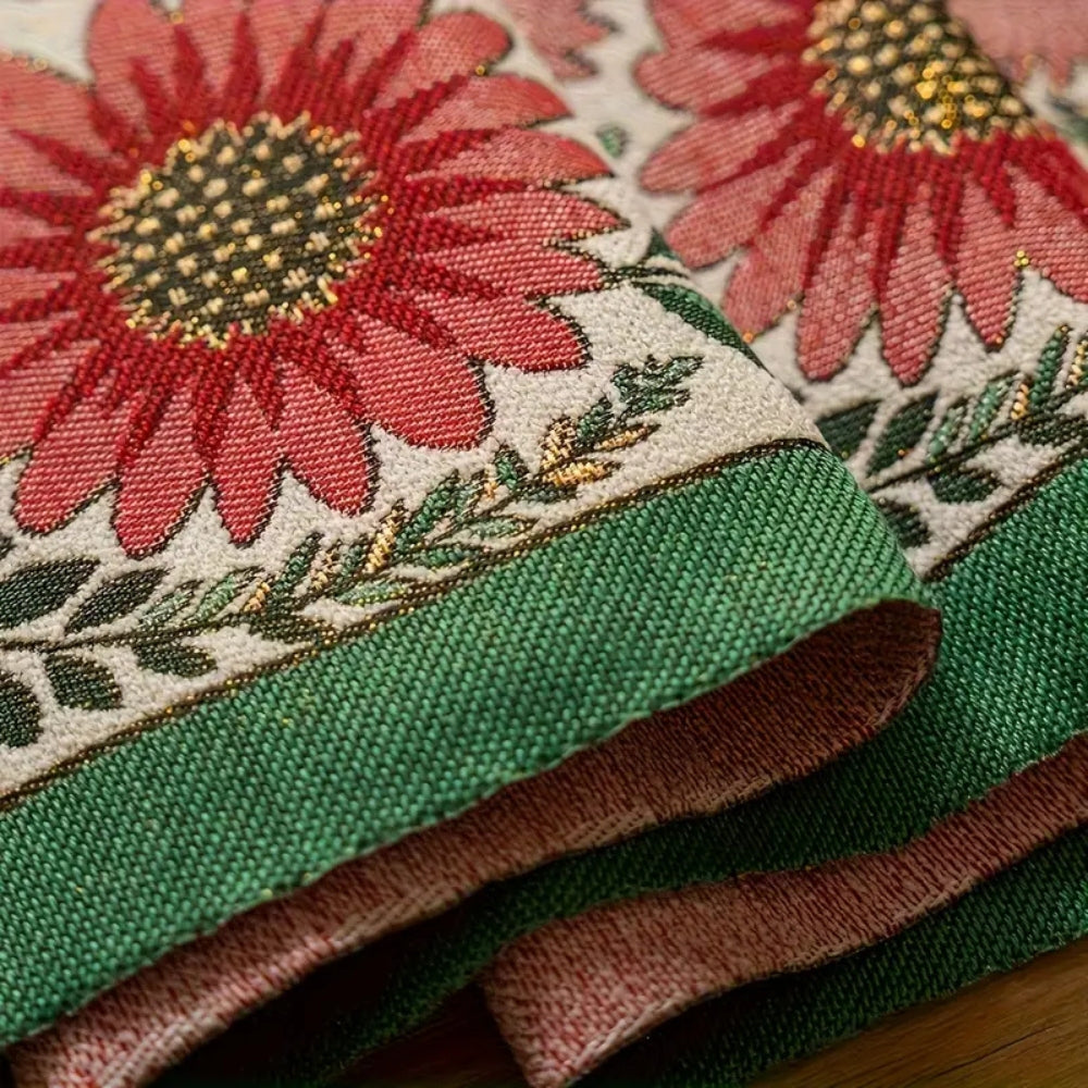 Nappe en Tissu avec Broderie Florale et Franges
