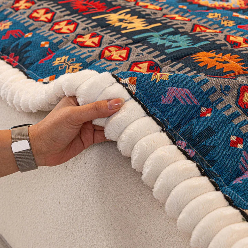 Housse de canapé en velours ethnique boho embossée