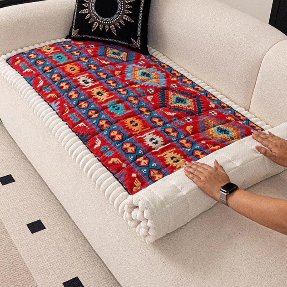 Housse de canapé en velours ethnique boho embossée