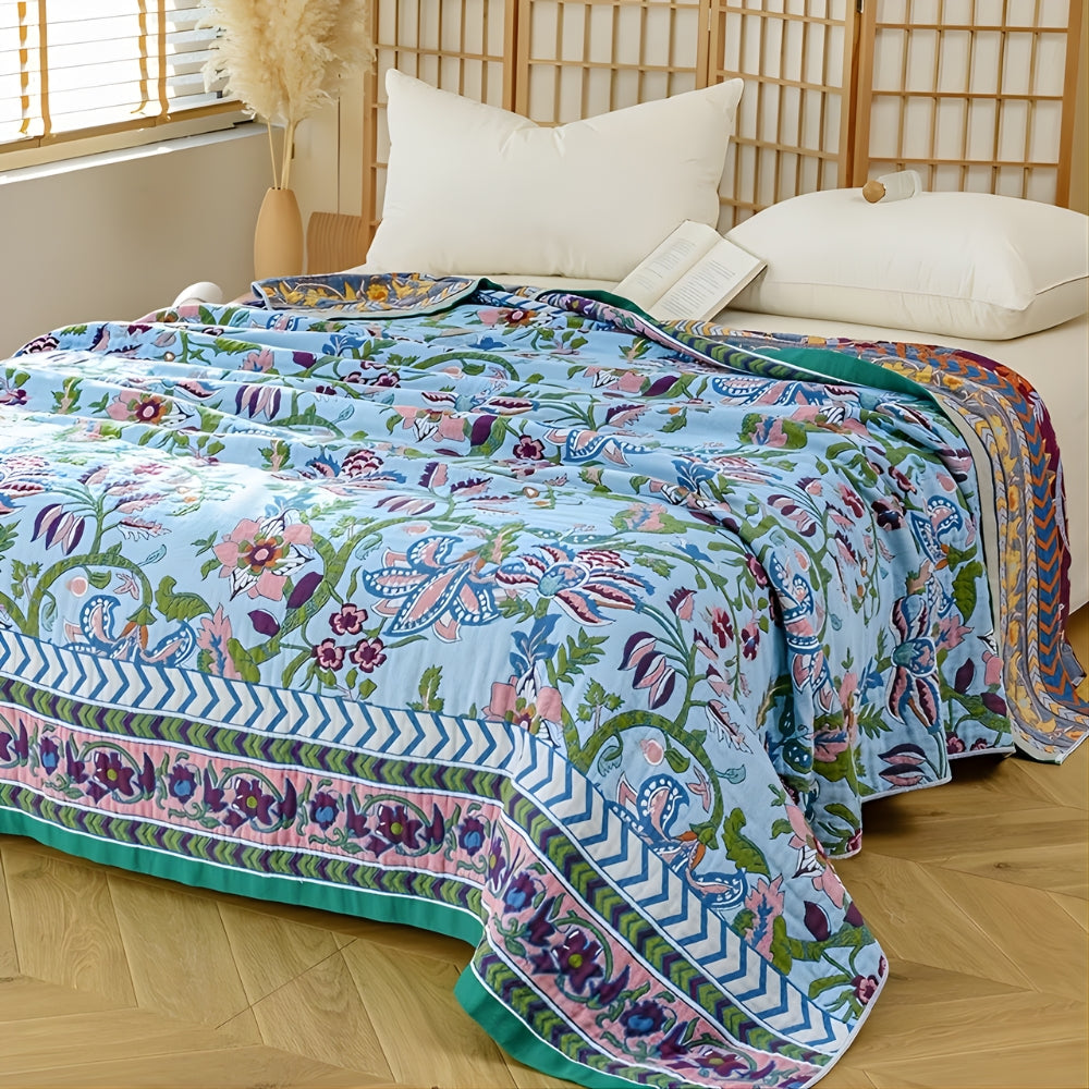 Couverture Réversible Florale Européenne | Couverture en 100% Coton