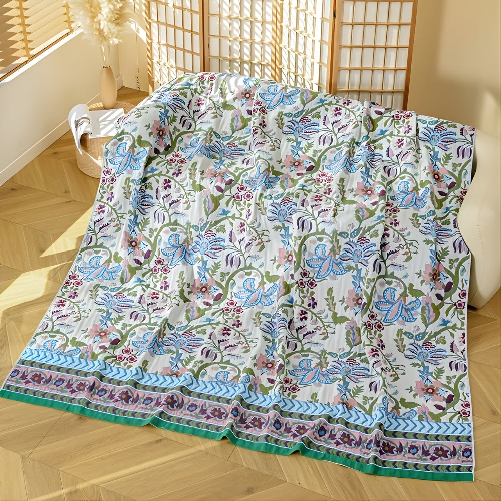 Couverture Réversible Florale Européenne | Couverture en 100% Coton