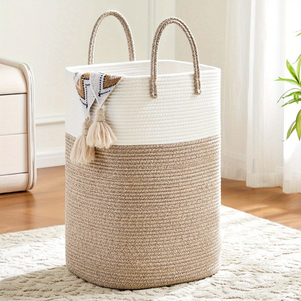 Grand panier à linge 100L en coton tissé – panier de rangement élégant