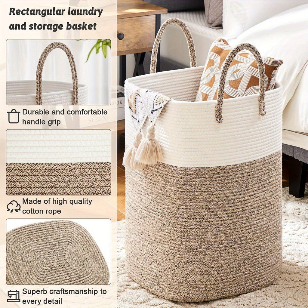 Grand panier à linge 100L en coton tissé – panier de rangement élégant