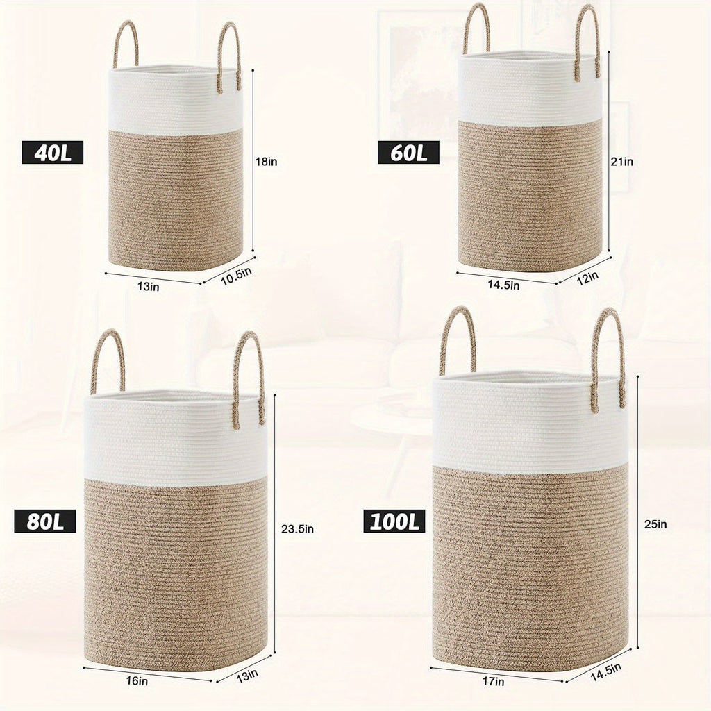 Grand panier à linge 100L en coton tissé – panier de rangement élégant