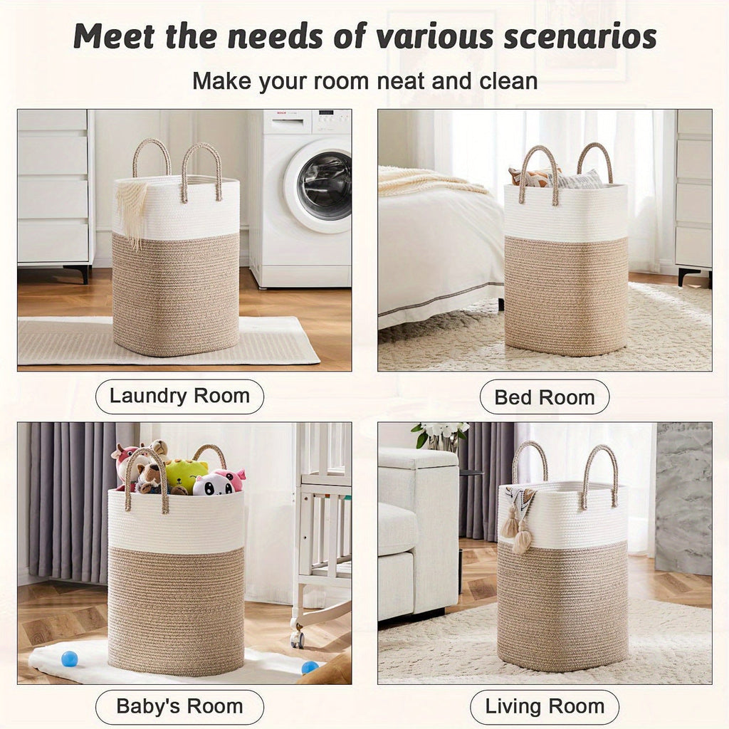 Grand panier à linge 100L en coton tissé – panier de rangement élégant
