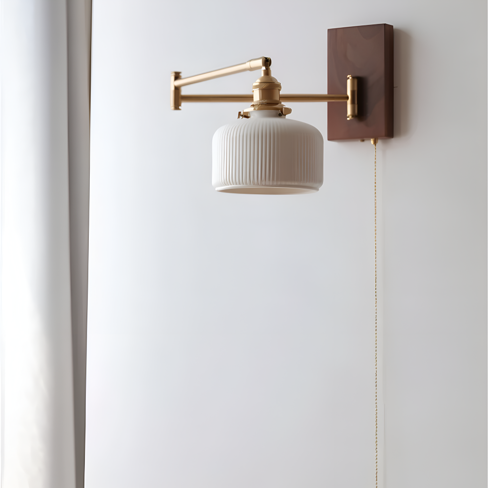 EzyGlow Applique Murale - Élégante Applique Murale en Céramique Rayée - Appliques Murales LED Réglables avec Interrupteur à Chaîne