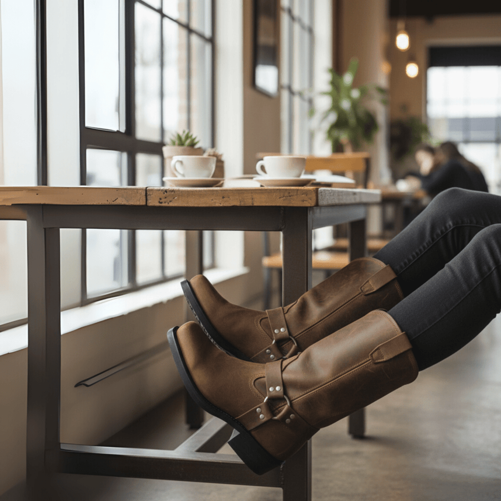 METALHIDE - Bottes de harnais imperméables conçues avec du cuir PU durable et une semelle résistante à l'huile pour un usage quotidien robuste