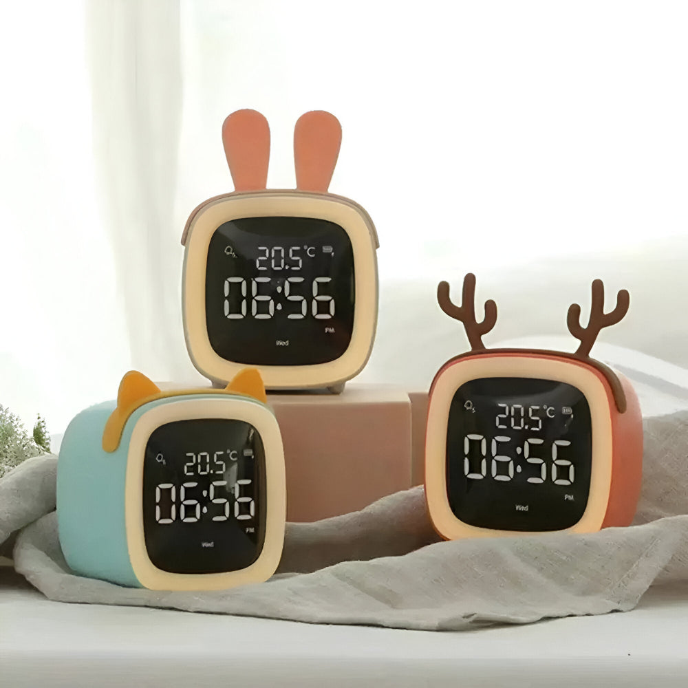 Réveil LED pour enfants avec oreilles de lapin – veilleuse avec minuterie