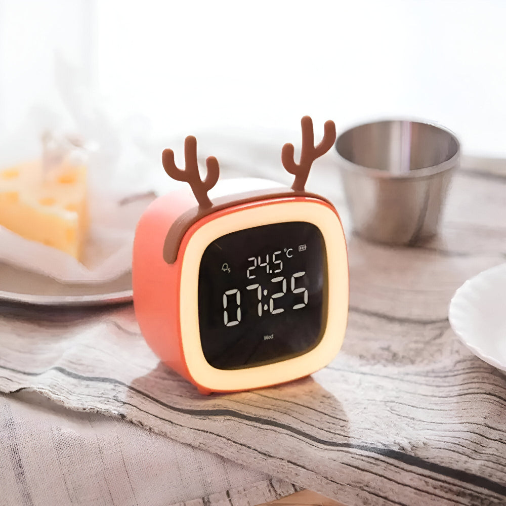 Réveil LED pour enfants avec oreilles de lapin – veilleuse avec minuterie