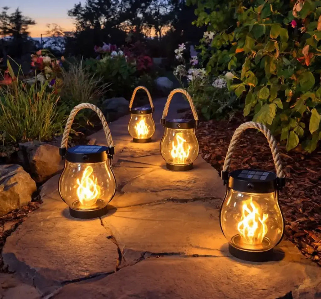Lanterne de jardin | Automatique à la tombée de la nuit | Résistante aux intempéries | Torche solaire