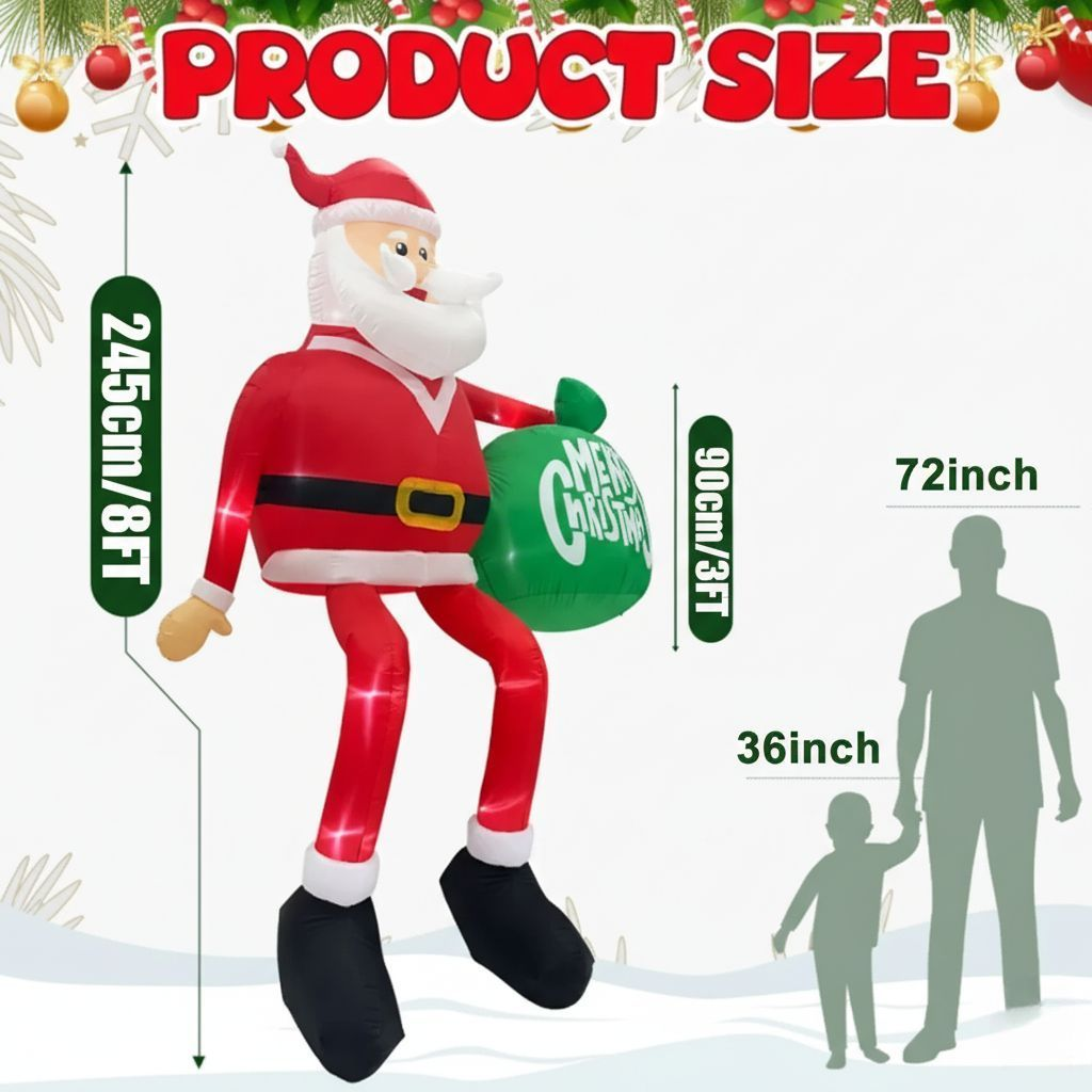 Skanto | Père Noël Grimpant LED Gonflable | 2,4 m de Hauteur | Extérieur