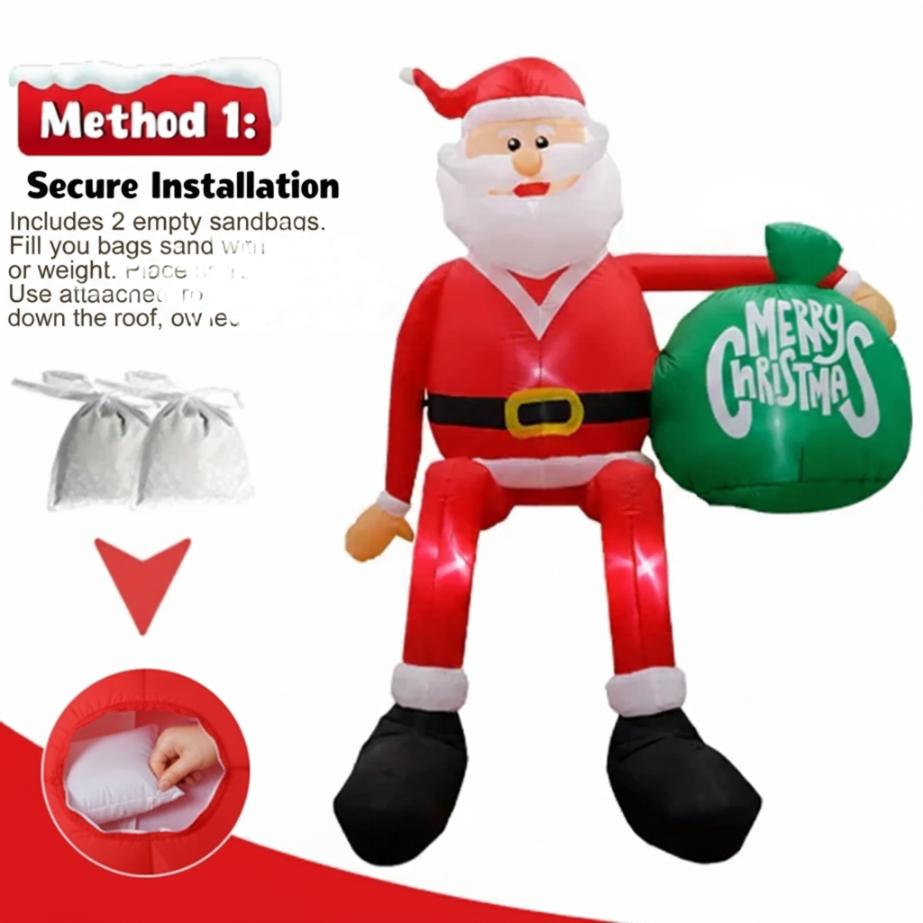 Skanto | Père Noël Grimpant LED Gonflable | 2,4 m de Hauteur | Extérieur