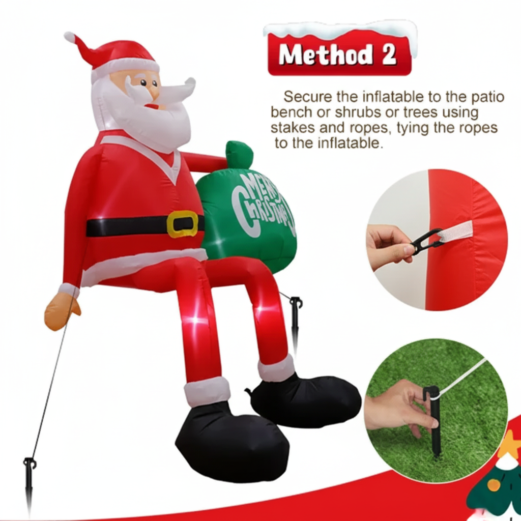 Skanto | Père Noël Grimpant LED Gonflable | 2,4 m de Hauteur | Extérieur