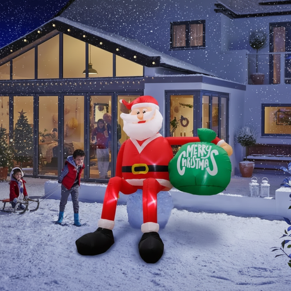 Skanto | Père Noël Grimpant LED Gonflable | 2,4 m de Hauteur | Extérieur
