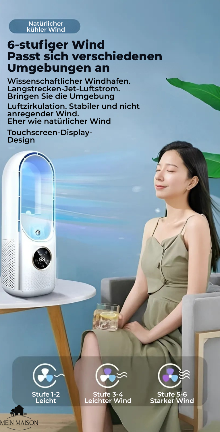 Airevo Refroidisseur d'air | Ventilateur USB sans pales | 6 vitesses | Silencieux & Avec minuterie | Humidification de l'air