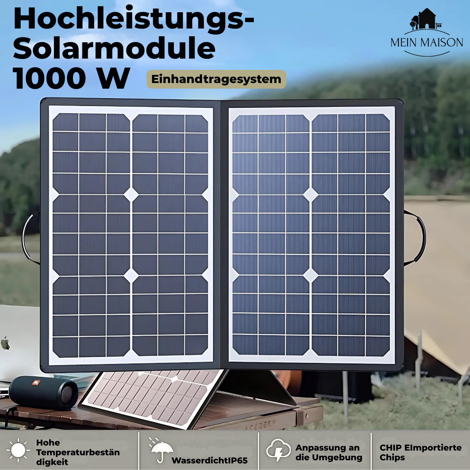 SolaraX 1000W Kit de Panneau Solaire Pliable | Ensemble Complet avec MPPT & USB/Type-C | Pour Camping, Voiture, Bateau & Caravane