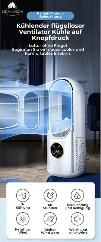 Airevo Refroidisseur d'air | Ventilateur USB sans pales | 6 vitesses | Silencieux & Avec minuterie | Humidification de l'air
