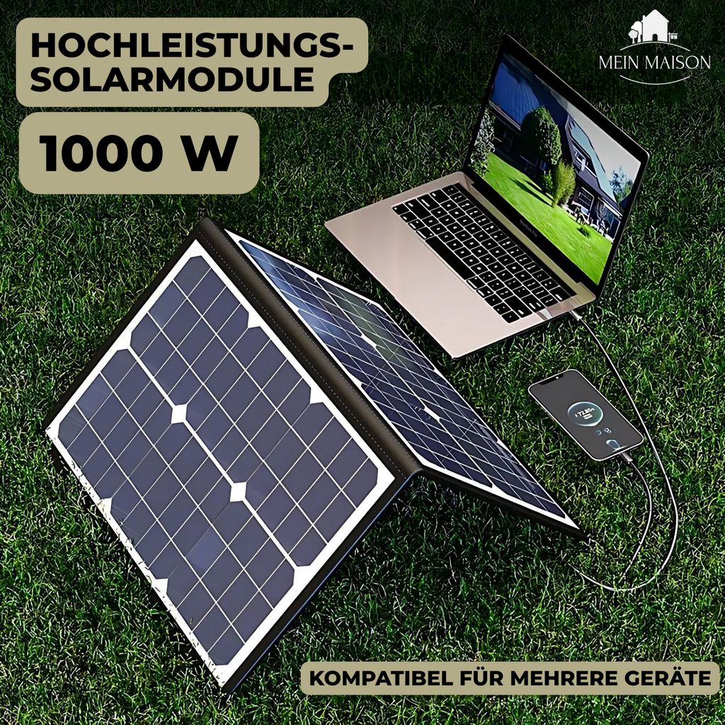 SolaraX 1000W Kit de Panneau Solaire Pliable | Ensemble Complet avec MPPT & USB/Type-C | Pour Camping, Voiture, Bateau & Caravane