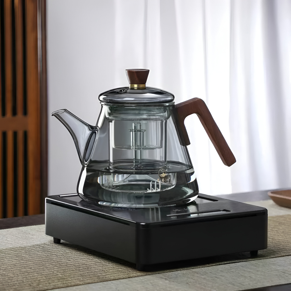 Théière en verre 900ml avec infuseur - Théière en verre borosilicaté avec poignée en bois et couvercle