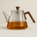 Théière en verre 900ml avec infuseur - Théière en verre borosilicaté avec poignée en bois et couvercle