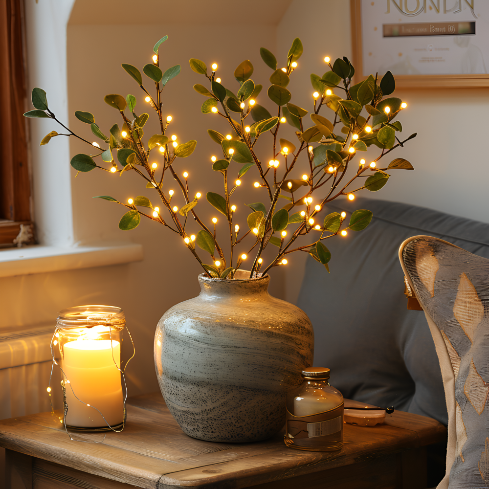 Lampes à branches scintillantes - Chaîne lumineuse LED magique à batterie - 70 cm de branches artificielles scintillantes