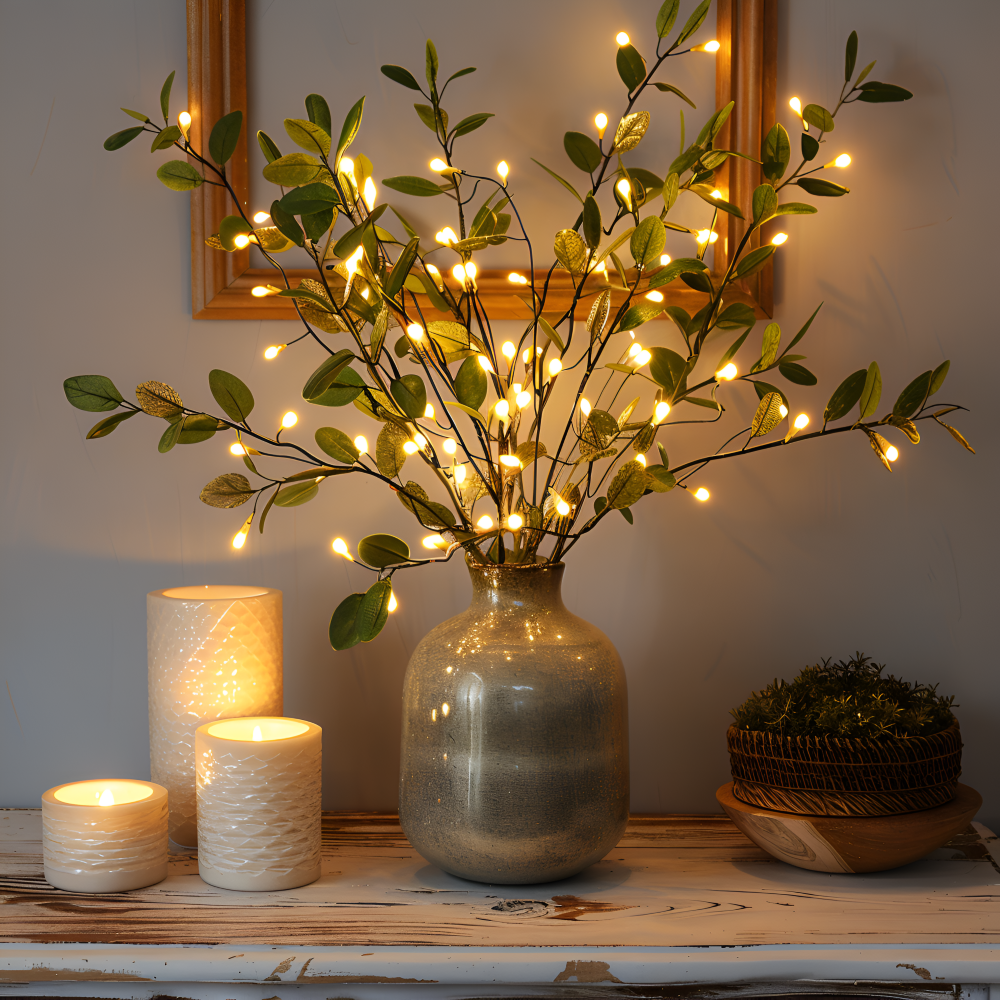 Lampes à branches scintillantes - Chaîne lumineuse LED magique à batterie - 70 cm de branches artificielles scintillantes