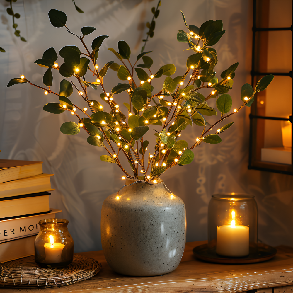 Lampes à branches scintillantes - Chaîne lumineuse LED magique à batterie - 70 cm de branches artificielles scintillantes