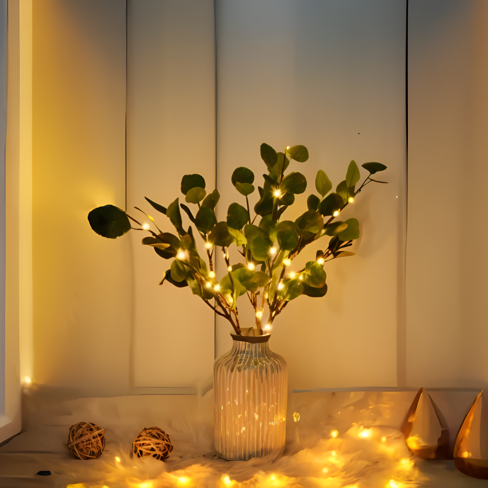 Lampes à branches scintillantes - Chaîne lumineuse LED magique à batterie - 70 cm de branches artificielles scintillantes