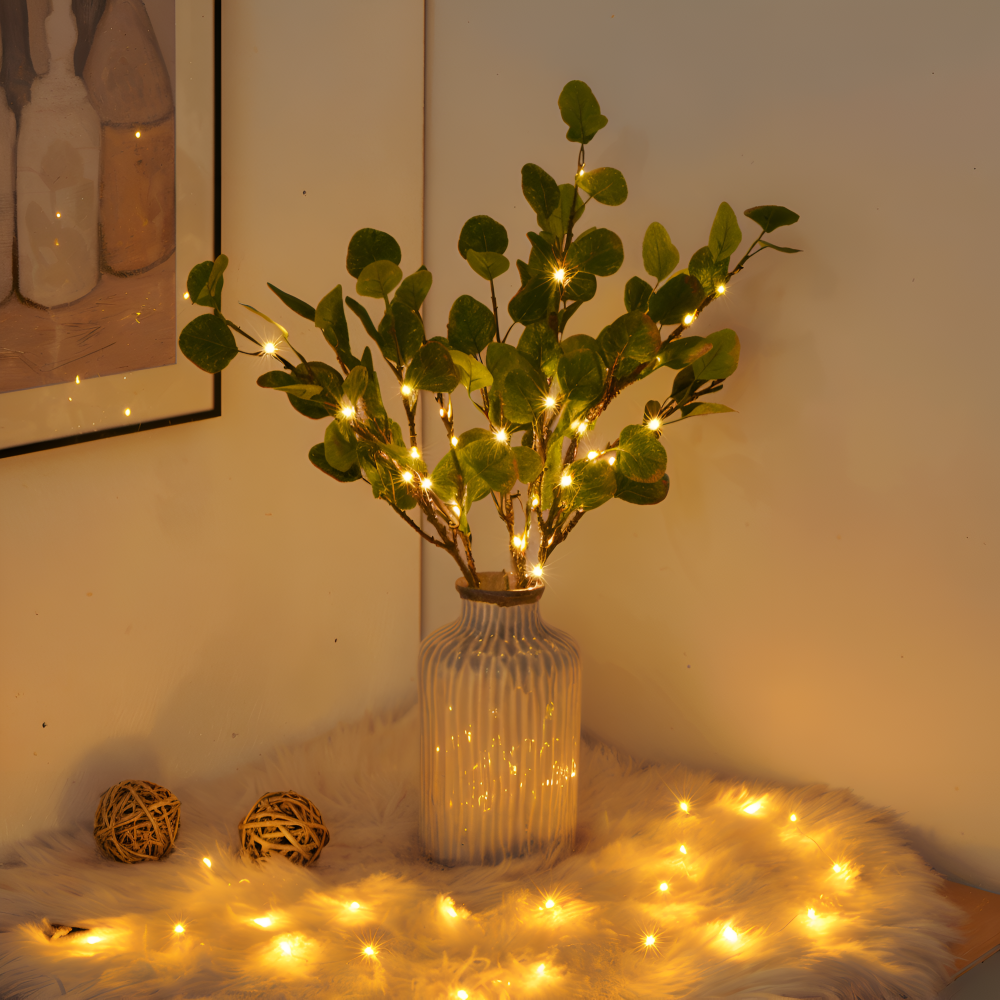 Lampes à branches scintillantes - Chaîne lumineuse LED magique à batterie - 70 cm de branches artificielles scintillantes